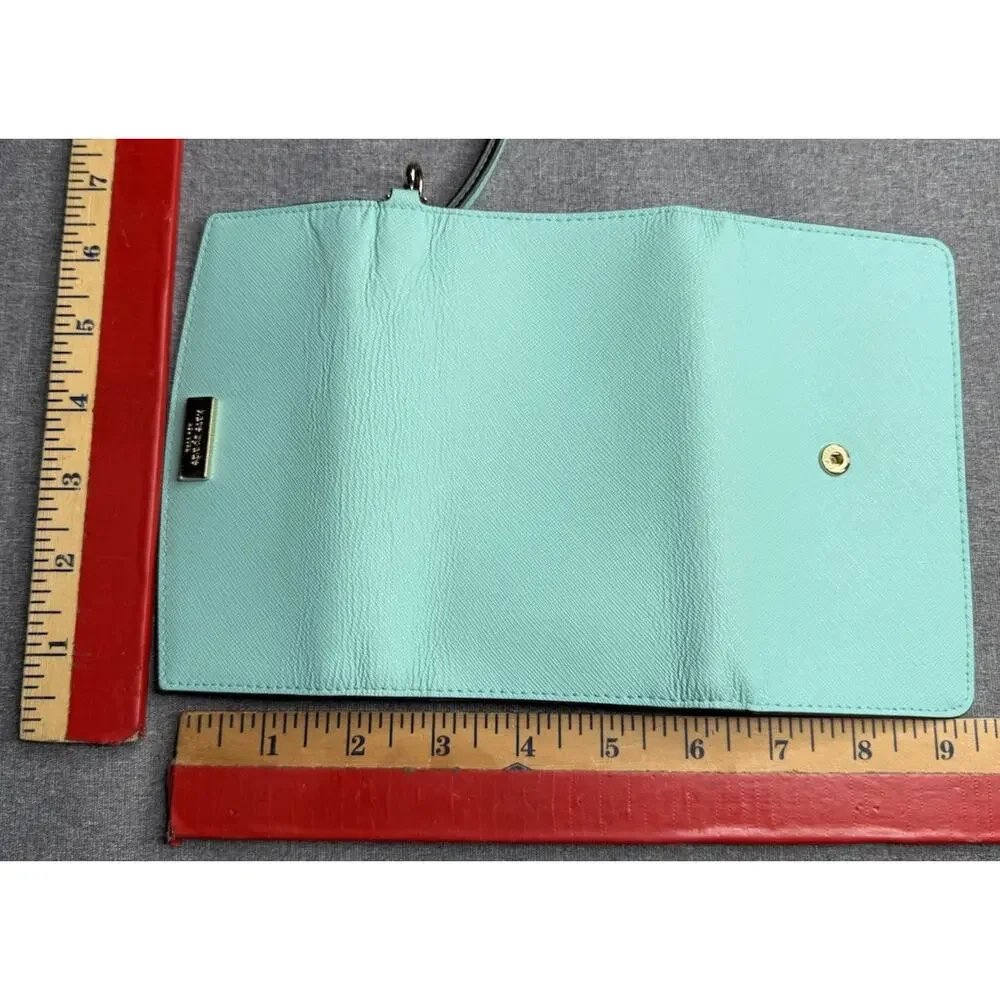 Kate Spade Teal Light Blue Leather Credit Card ID Window Trifold Wristlet Coin
